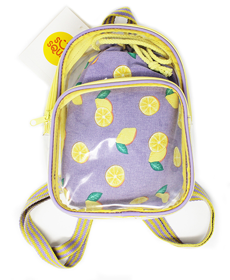 Girls Clear Backpack with Printed Drawstring - Sun Squad Purple